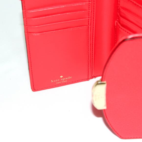 Kate Spade Trifold Red Leather Wallet With Metal Closure - Picture 10 of 12